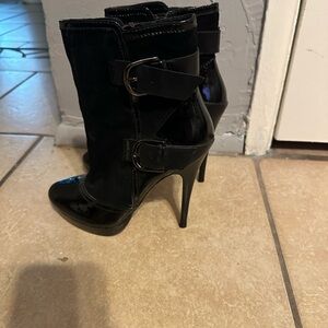 Charles David Black Heeled Boots with Buckle Detail
